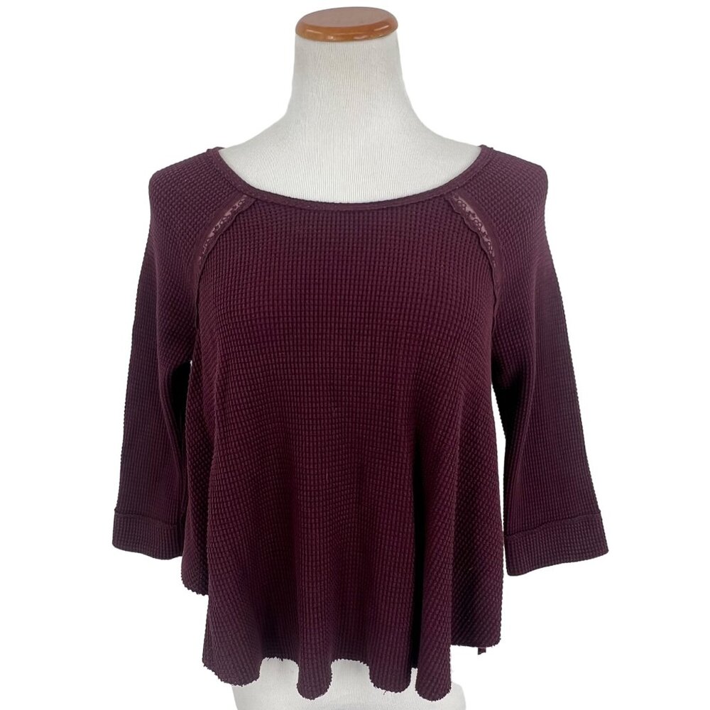 Free People Waffle Knit Tunic Top • Oversized 3/4 Sleeve Thermal Cozy Boho - Picture 13 of 14